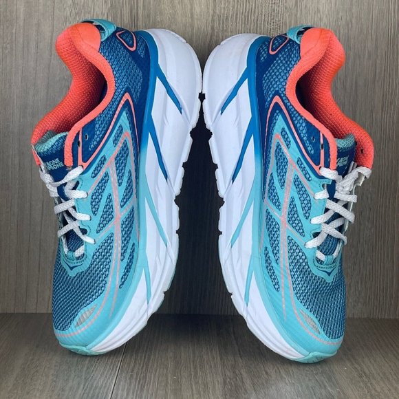 Hoka One One Sneakers Women's Sz 6W Clifton 3 Athletic Running Shoes Blue Orange - Picture 7 of 11